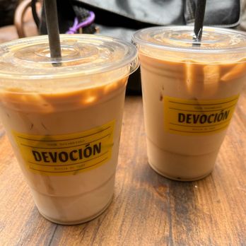 Devoción - Two iced lattes - Coffee & Tea Near Me - Brooklyn, New York