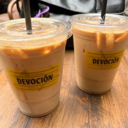 Two iced lattes