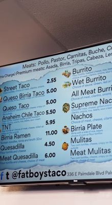 Menu photo 1 Fatboys Taco Palmdale, CA