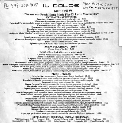 Menu photo 6 Il Dolce Pizzeria & Restaurant Costa Mesa, CA Menu photo 6 Il Dolce Pizzeria & Restaurant Costa Mesa, CA