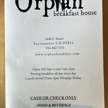 Orphan - Menu - Breakfast & Brunch Near Me - Sacramento, California
