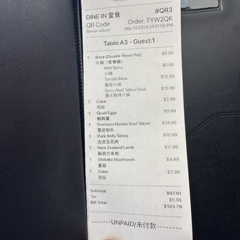 Xi Hotpot - Bill - Hot Pot Near Me - Duluth, Georgia