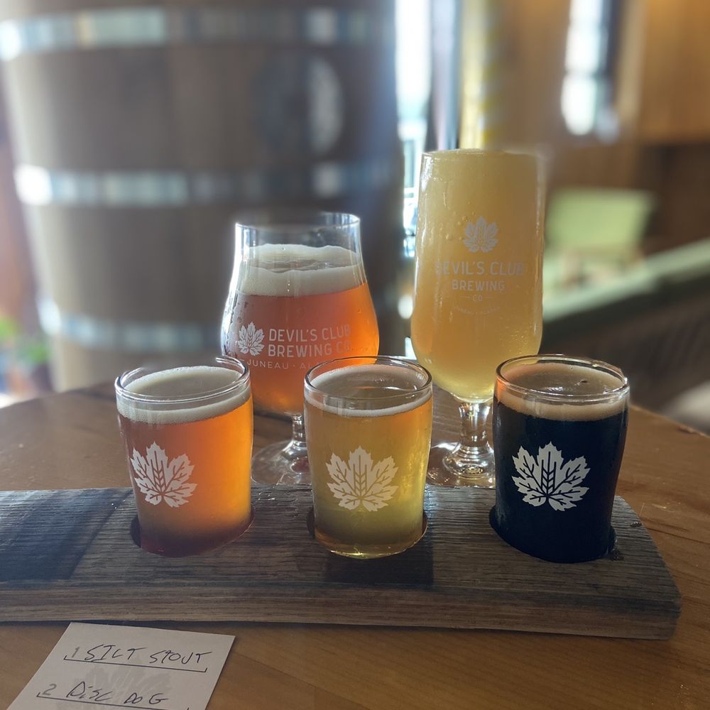 Devil's Club Brewing - Flight and beers (slush)! - Brewpubs Near Me - Juneau, Alaska Devil's Club Brewing - Flight and beers (slush)! - Brewpubs Near Me - Juneau, Alaska