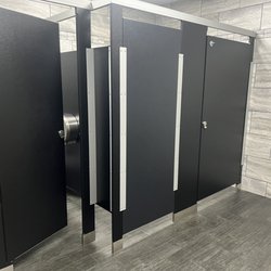 The Corner Store Exxon Gas Station - Stalls with nice doors and hooks inside the stall