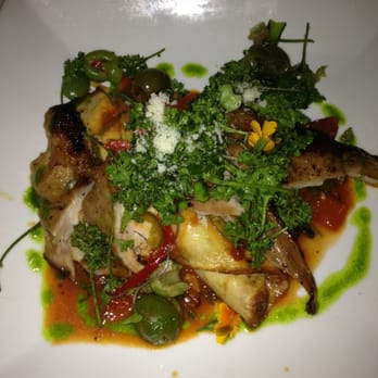 Primo - Rabbit loin AND shredded rabbit shoulder braised and rolled in a crepe with ricotta... Very good! - Mediterranean Near Me - Rockland, Maine