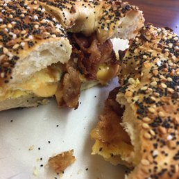 Bacon, egg and cheese on a toasted everything.. just so good!