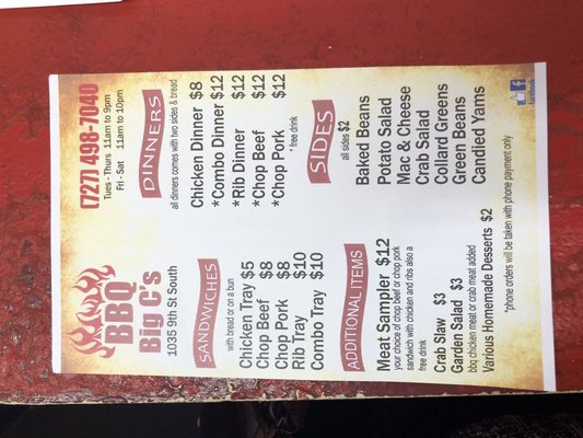Menu photo 3 Big C's BBQ Saint Petersburg, FL