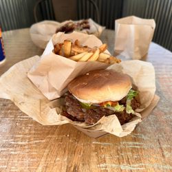 Rager Burger - Rager's Double Sausage Sandwich (everything on it) Side of Fries