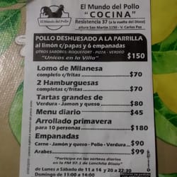 El Mundo Del Pollo - Lista de precios