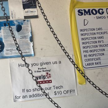 Smog Check Berkeley - Photo asking for perfect ratings in exchange for monetary discounts which violates yelps rules - Smog Check Stations Near Me - Berkeley, California