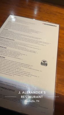 Menu photo 1 J. Alexander's Restaurant Nashville, TN