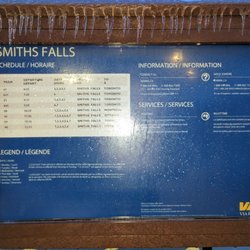 Smiths Falls Via Rail Station - Trip board outside the station