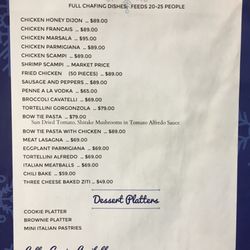 Wilkes' Delicatessen - Hot entrees and dessert catering menu
