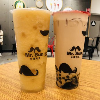 Mr Sun Tea - Peach Smoothie (L) and Three Brothers Milk Tea (R) - Juice Bars & Smoothies Near Me - Fremont, California