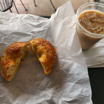 Back East Bagels - Egg and cheese bagel and iced coffee . - Bagels Near Me - Tempe, Arizona Back East Bagels - Egg and cheese bagel and iced coffee . - Bagels Near Me - Tempe, Arizona
