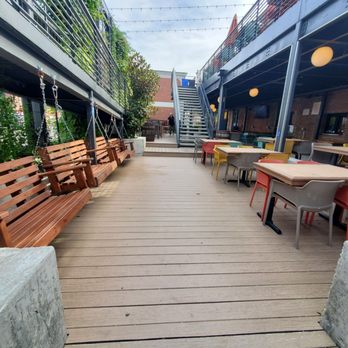 Goood Friends - Outdoor seating options (swings on left) - Burgers Near Me - Columbus, Ohio Goood Friends - Outdoor seating options (swings on left) - Burgers Near Me - Columbus, Ohio
