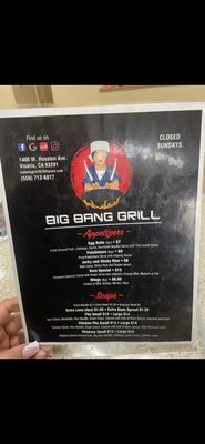 Menu photo 1 Big Bang Grill Visalia, CA