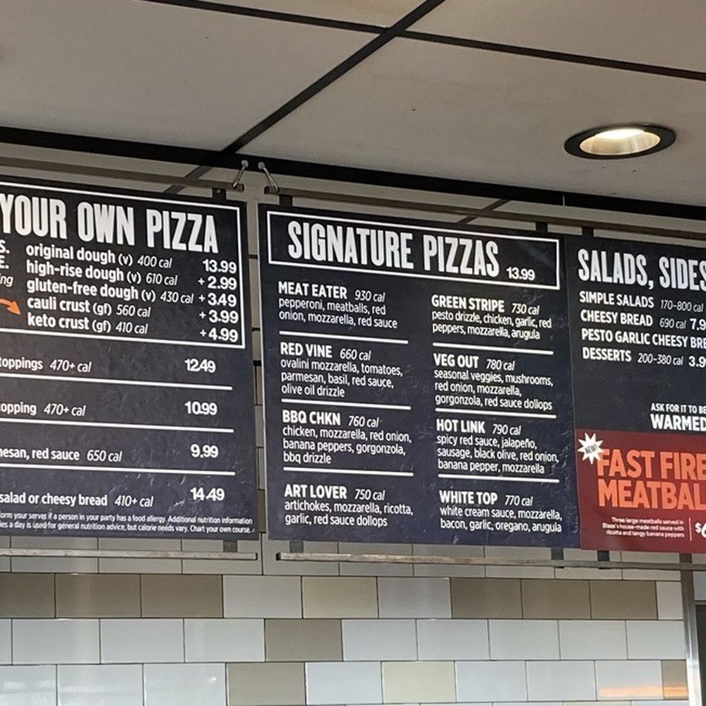 Blaze Pizza - The menu. - Salad Near Me - Claremont, California