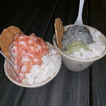Powder - Vegan banana coconut with strawberry glaze and mochi & black sesame and matcha with sweet milk glaze and mochi. Both so good!!!!!! - Desserts Near Me - San Francisco, California Powder - Vegan banana coconut with strawberry glaze and mochi & black sesame and matcha with sweet milk glaze and mochi. Both so good!!!!!! - Desserts Near Me - San Francisco, California