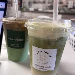 Pandan Latte (L) Matcha Latte with Vanilla Foam (R) Pandan Latte (L) Matcha Latte with Vanilla Foam (R)