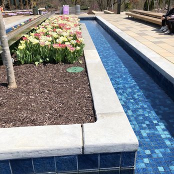 Waterfront Botanical Gardens - Water feature and tulips - Botanical Gardens Near Me - Louisville, Kentucky