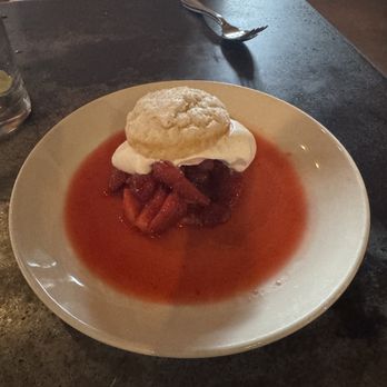 Fore Street - A bad picture of a delicious strawberry shortcake - New American Near Me - Portland, Maine