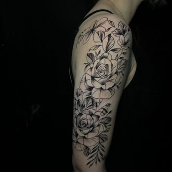 Detail Tattoo - "Full sleeve of elegant black fine line flowers Each bloom is carefully detailed, creating a timeless piece of art that flows naturally - Tattoo Near Me - Miami, Florida Detail Tattoo - "Full sleeve of elegant black fine line flowers Each bloom is carefully detailed, creating a timeless piece of art that flows naturally - Tattoo Near Me - Miami, Florida