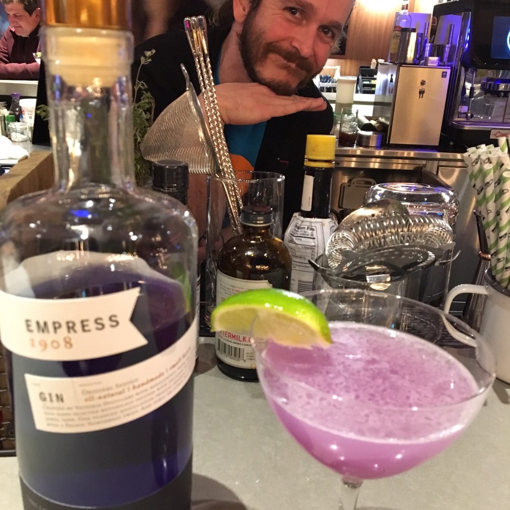 Moxy Seattle Downtown - special cocktail using Empress Gin (with butterfly tea blossom) - Hotels Near Me - Seattle, Washington