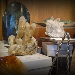 Mutability in Motion - We have a natural gem and mineral case at Mutability in Motion. We're located in The Mews adjacent to Red Lion Inn Courtyard.