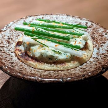 Maaemo - 08/30/23 "Lompe" - warm smoked cod belly, potato bread, dill, horseradish - Modern European Near Me - Oslo, 03