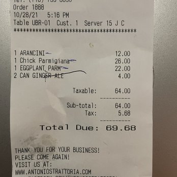 Antonio's Trattoria - Receipts - Italian Near Me - Bronx, New York