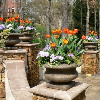 Redtree Landscape Design - a row of planters with tulips - Landscaping Near Me - Fort Mill, South Carolina Redtree Landscape Design - a row of planters with tulips - Landscaping Near Me - Fort Mill, South Carolina