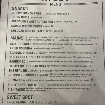 The Atley - Front side of menu. Apps are on the other side - Pubs Near Me - Twinsburg, Ohio The Atley - Front side of menu. Apps are on the other side - Pubs Near Me - Twinsburg, Ohio