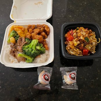Panda Express - Honey Walnut Shrimp, Orange Chicken, Beef & Broccoli plate. Kung Pao and Chow Mein Bowl (5.12.22) - Chinese Near Me - Columbia, Maryland