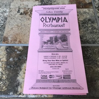 Olympia Restaurant - Menu 7/2018 - Greek Near Me - Vineland, New Jersey Olympia Restaurant - Menu 7/2018 - Greek Near Me - Vineland, New Jersey