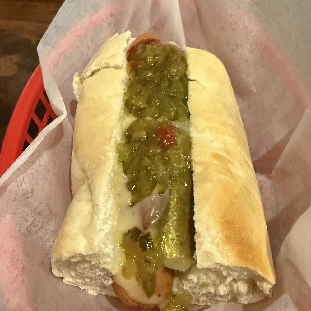Spike's Junkyard Dogs - Warwick - Veggie dog with two types of pickles, honey mustard, ketchup - Hot Dogs Near Me - Warwick, Rhode Island Spike's Junkyard Dogs - Warwick - Veggie dog with two types of pickles, honey mustard, ketchup - Hot Dogs Near Me - Warwick, Rhode Island