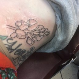 Outline for custom bluebonnet tattoo, and then final product (picture from next morning). Outline for custom bluebonnet tattoo, and then final product (picture from next morning).