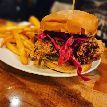 Honest Town Eats - Fried Chicken Sando with the most amazing crispy fries - Cocktail Bars Near Me - Southbridge, Massachusetts