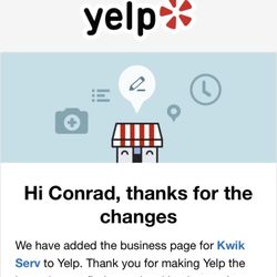 Kwik Serv - Email received 10/30/2018
