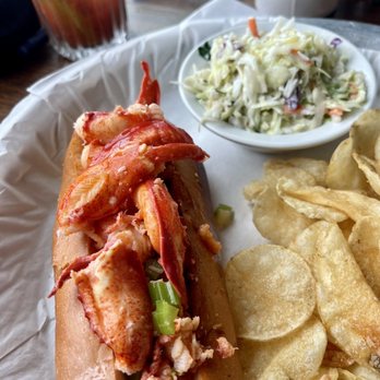 Sam's Chowder House - Lobster roll and chips. Add the slaw into the roll and you won't regret it! - Seafood Near Me - Half Moon Bay, California Sam's Chowder House - Lobster roll and chips. Add the slaw into the roll and you won't regret it! - Seafood Near Me - Half Moon Bay, California