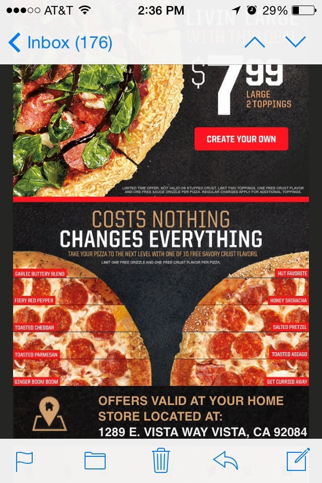 The coupon that I was told isn't valid in CA by Spring Valley Pizza Hut