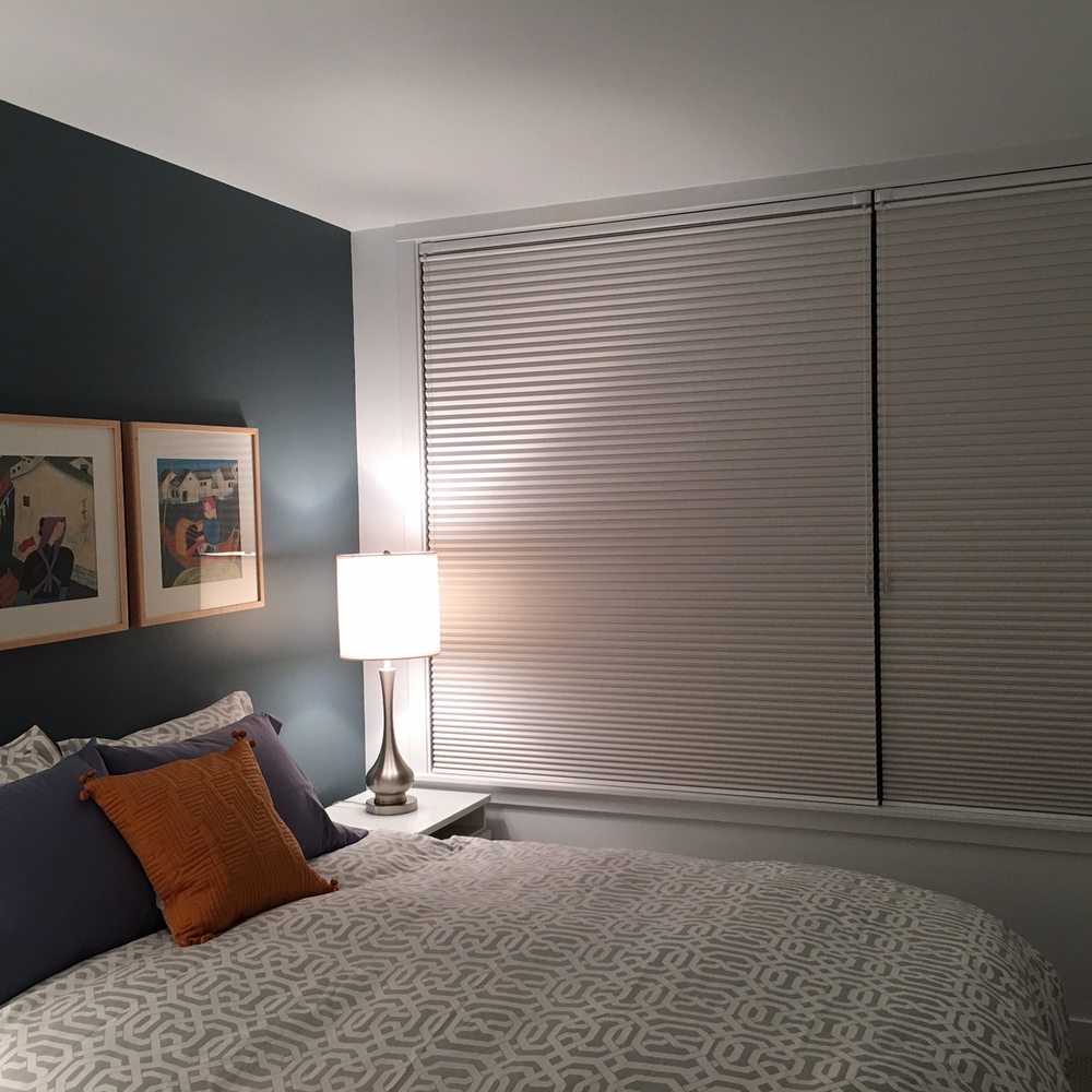 Seattle Design Solutions - Bedroom: Cellular shades from Lafayette, blackout fabric, Sure-lift retractable cord controls, top-down/bottom-up. - Shades & Blinds Near Me Seattle Design Solutions - Bedroom: Cellular shades from Lafayette, blackout fabric, Sure-lift retractable cord controls, top-down/bottom-up. - Shades & Blinds Near Me