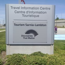Ontario Travel Information Services - Street side sign.