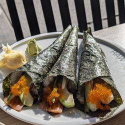 Raw Bar - A couple salmon and a prawn hand roll