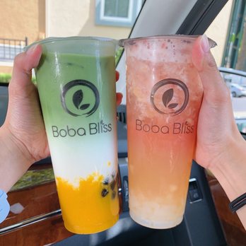 Boba Bliss - Mango Matcha Latte with Honey Boba and Watermelon Lychee Fresca with Lychee Jelly / IG: bitesnbeth - Bubble Tea Near Me - Dublin, California Boba Bliss - Mango Matcha Latte with Honey Boba and Watermelon Lychee Fresca with Lychee Jelly / IG: bitesnbeth - Bubble Tea Near Me - Dublin, California