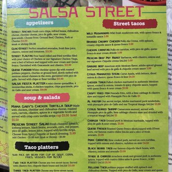 Salsa Street - Front of menu - Mexican Near Me - Palatine, Illinois Salsa Street - Front of menu - Mexican Near Me - Palatine, Illinois