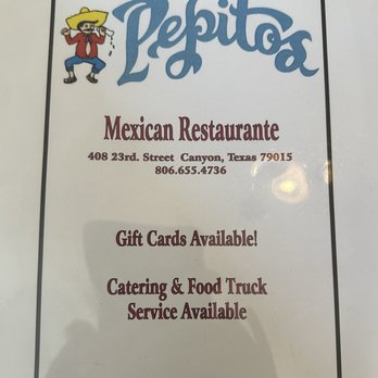 Pepito's Mexican Restaurante - Pepito's menu front - Mexican Near Me - Canyon, Texas Pepito's Mexican Restaurante - Pepito's menu front - Mexican Near Me - Canyon, Texas