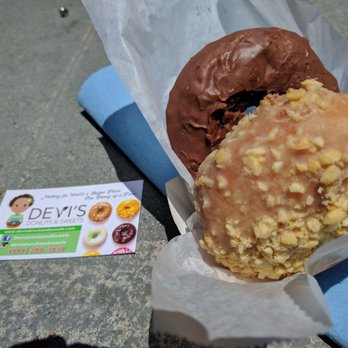 Devi's Donuts and Sweets - Harvest Bixby Park farmer market Vegan double chocolate and peanut butter and jelly fried raised donuts - Donuts Near Me - Long Beach, California