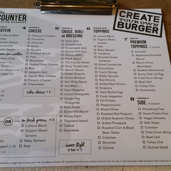 The Counter - 08.14.16 Create your own burger choices menu - Burgers Near Me - Honolulu, Hawaii