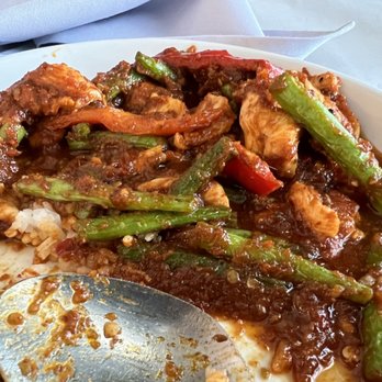 Nara Thai - A terrible version of pad prik khing. Pushed to the side so I had room to scrape the sauce off. - Thai Near Me - Humble, Texas Nara Thai - A terrible version of pad prik khing. Pushed to the side so I had room to scrape the sauce off. - Thai Near Me - Humble, Texas